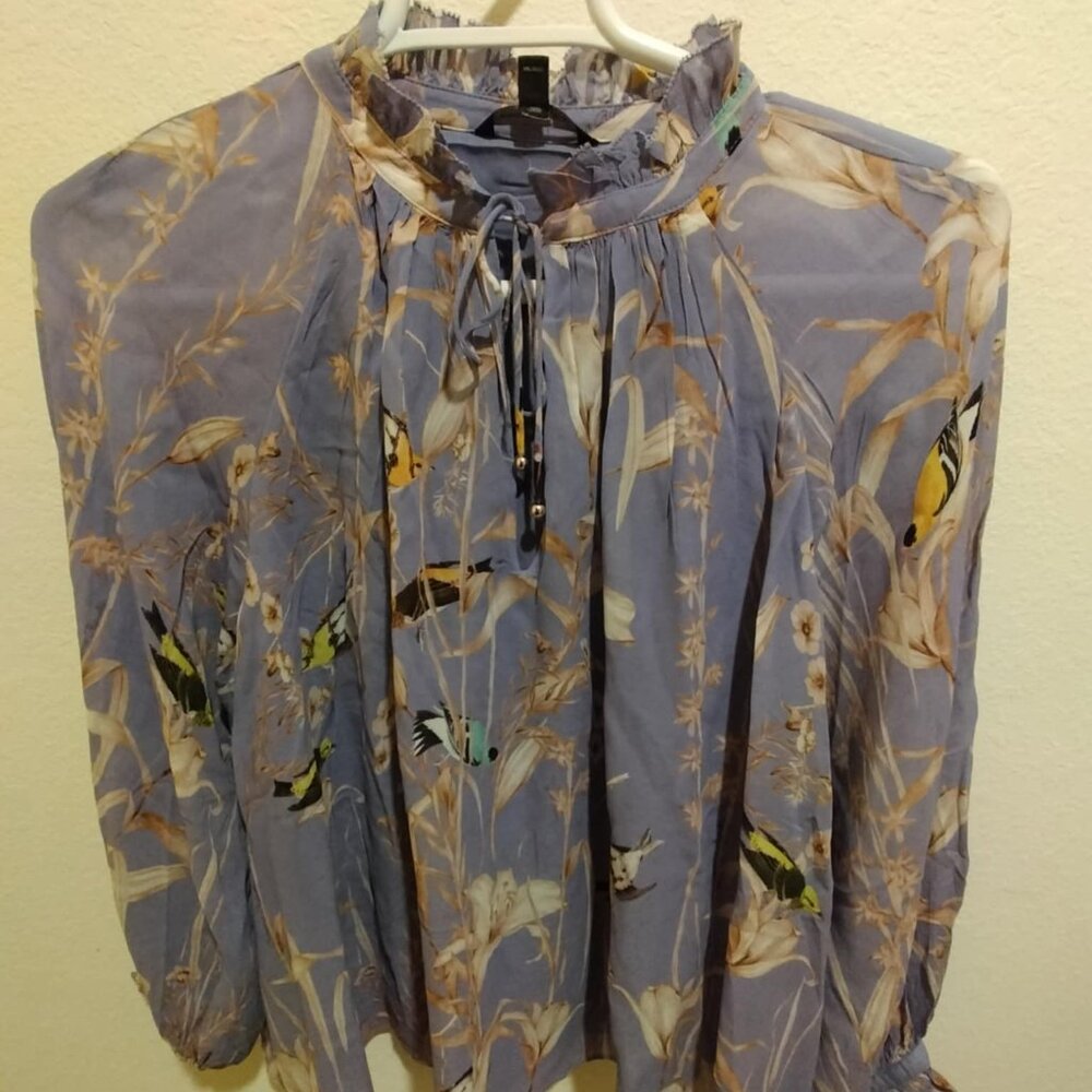 Banana Republic Lavender Floral & Bird Print Blouse